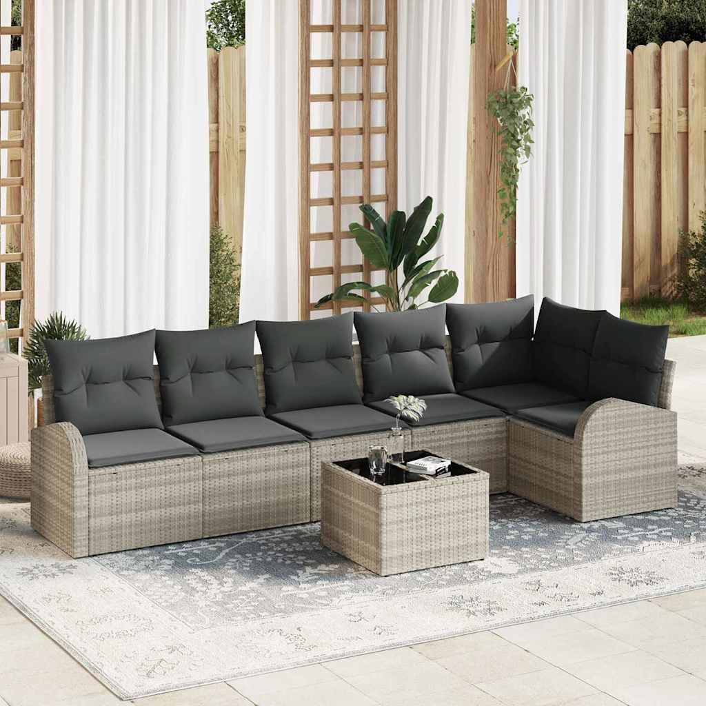 Set Divano da Giardino 7 pcs Grigio chiaro Poly Rattan