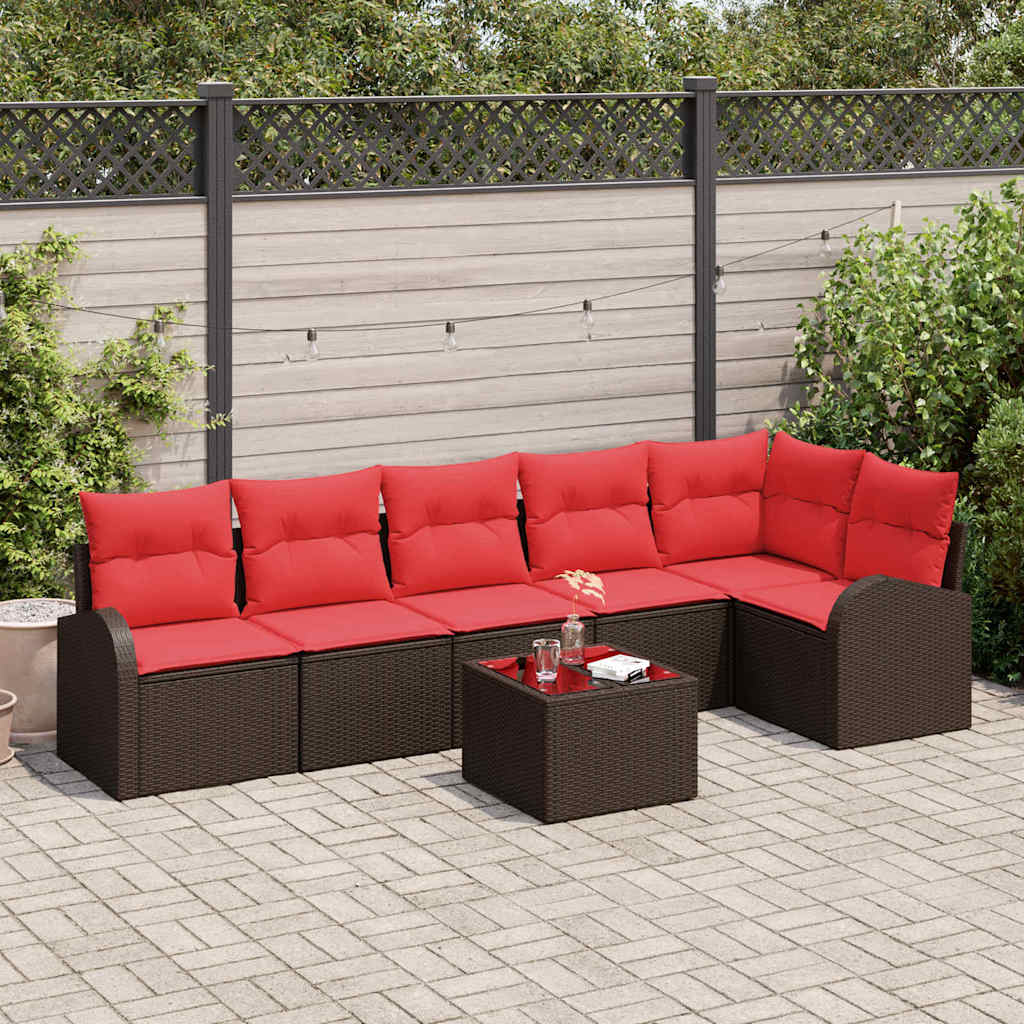 Set Divano da Giardino 7 pz Marrone polyrattan