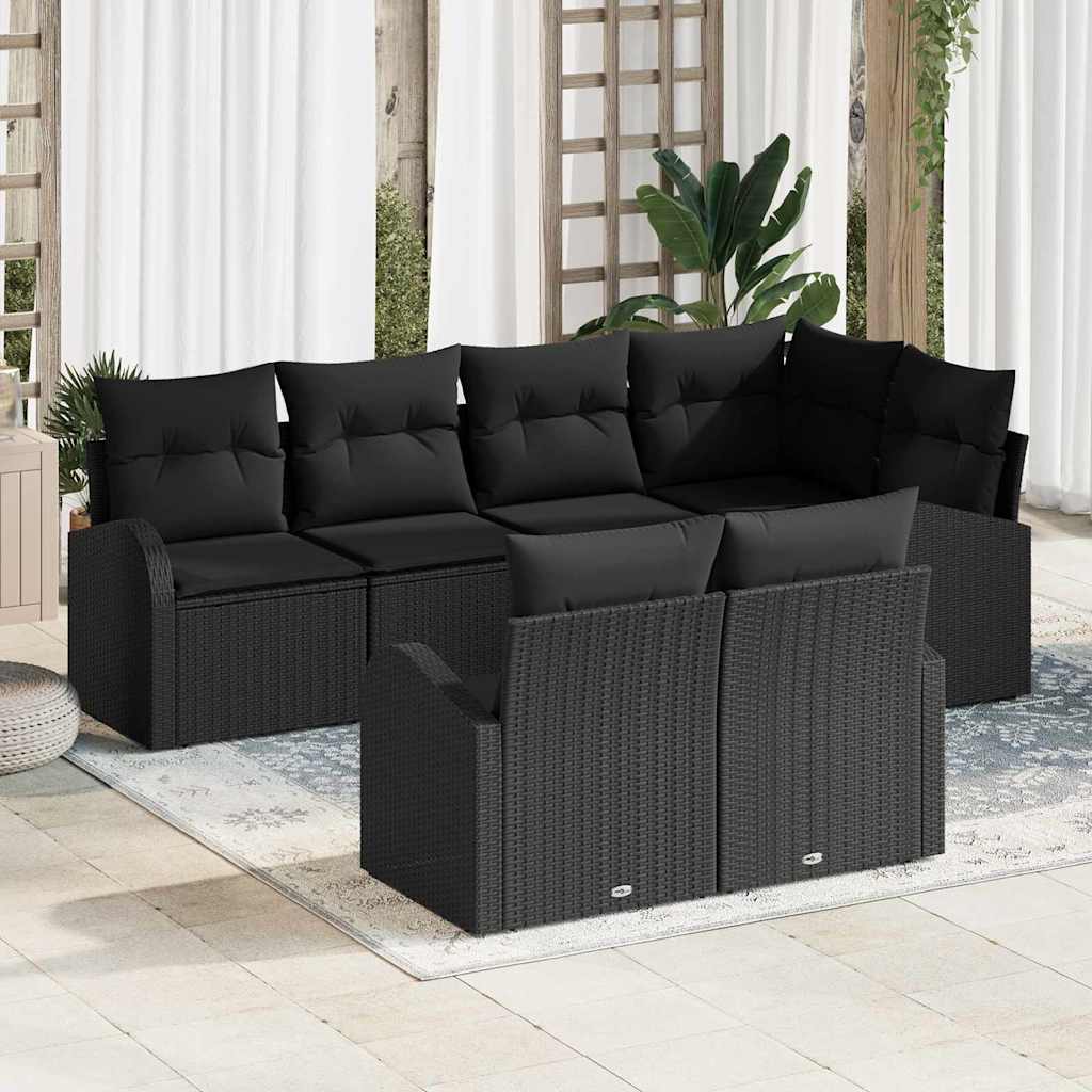 Set Divano da Giardino Nero polyrattan