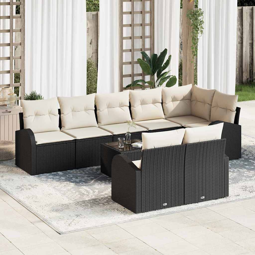 Set Divano da Giardino Nero e Crema 55 x 55 x 37 cm polyrattan