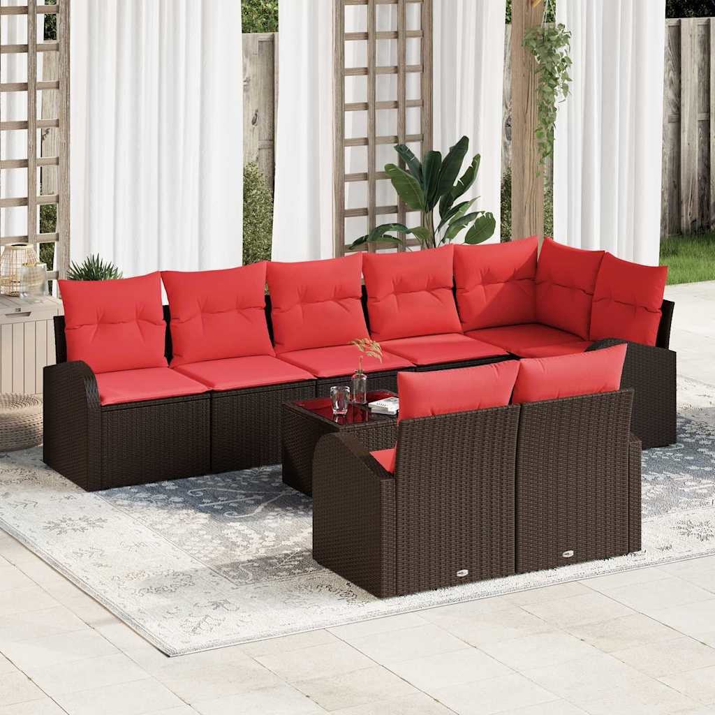 Set Divano da Giardino 9 pz Marrone polyrattan