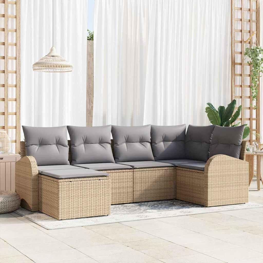 Set Divano da Giardino 6 pz Beige polyrattan