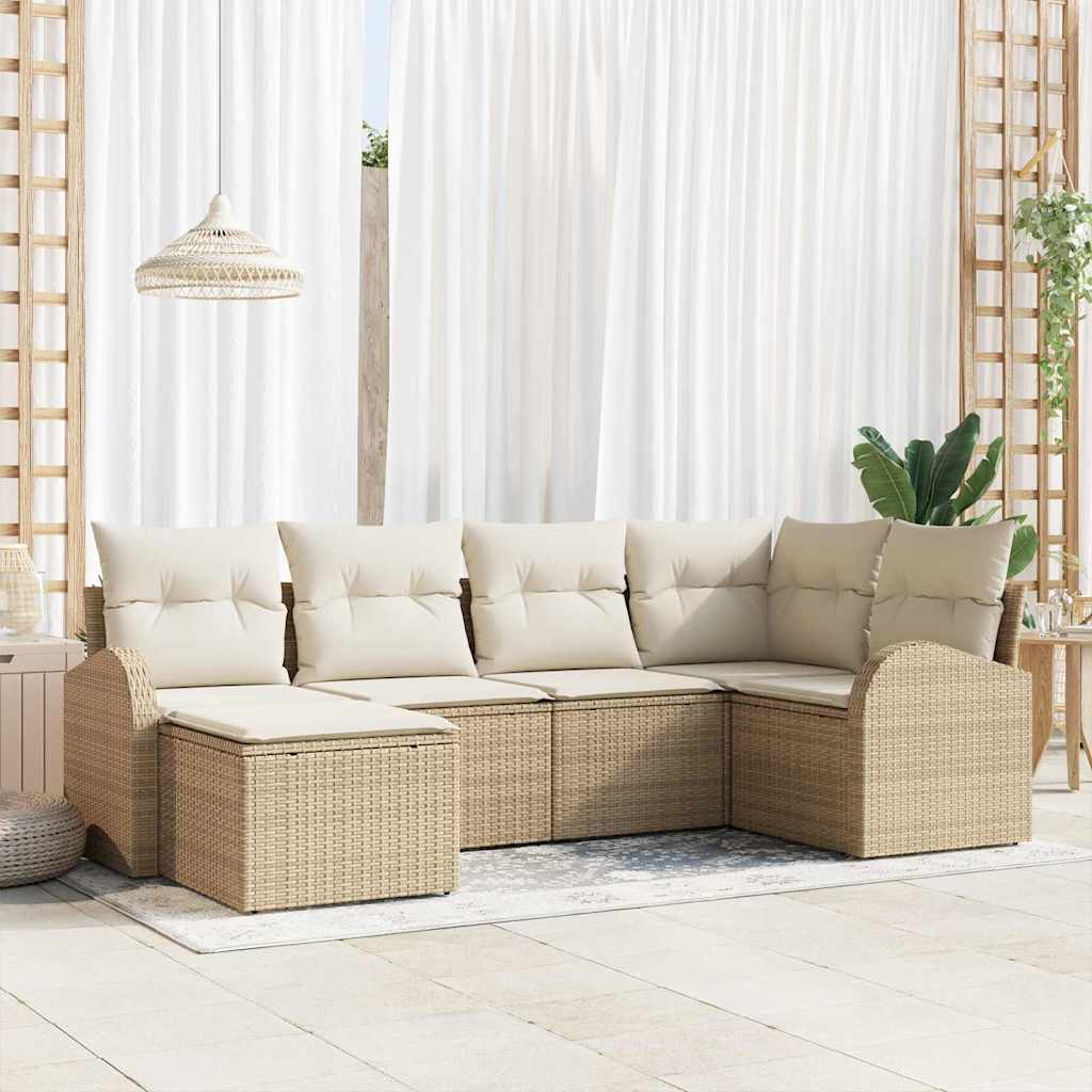 Set Divano da Giardino 6 pz Beige polyrattan