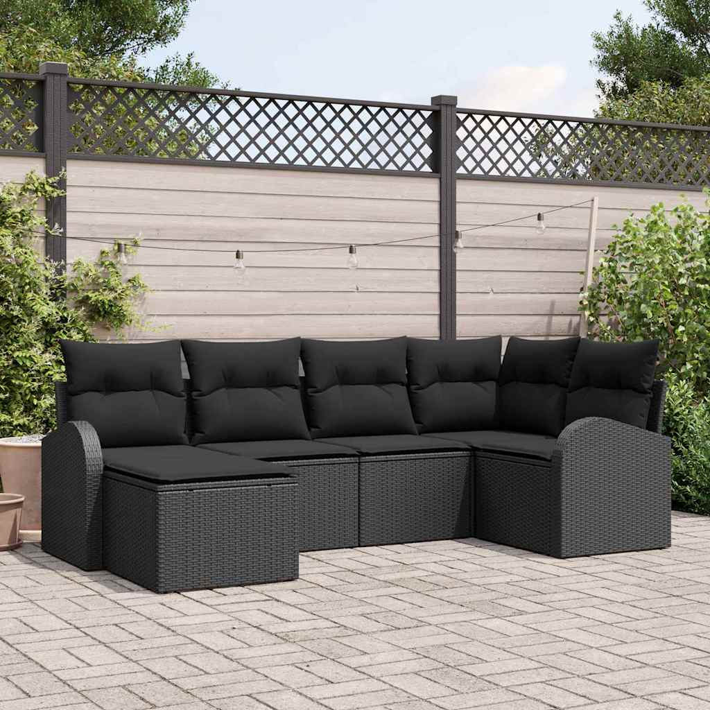 Set Divano da Giardino 6 pz Nero polyrattan