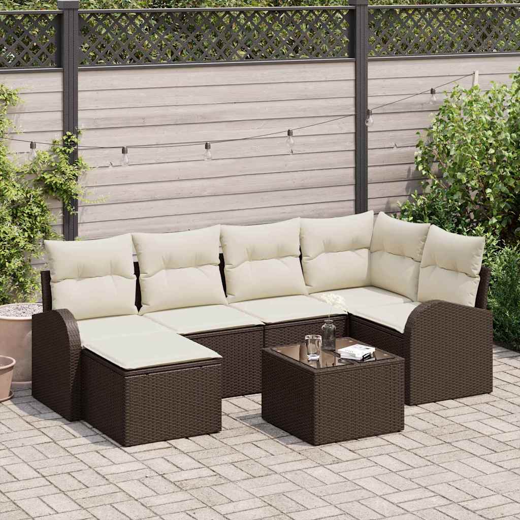 Set Divano da Giardino 7 pz Marrone polyrattan