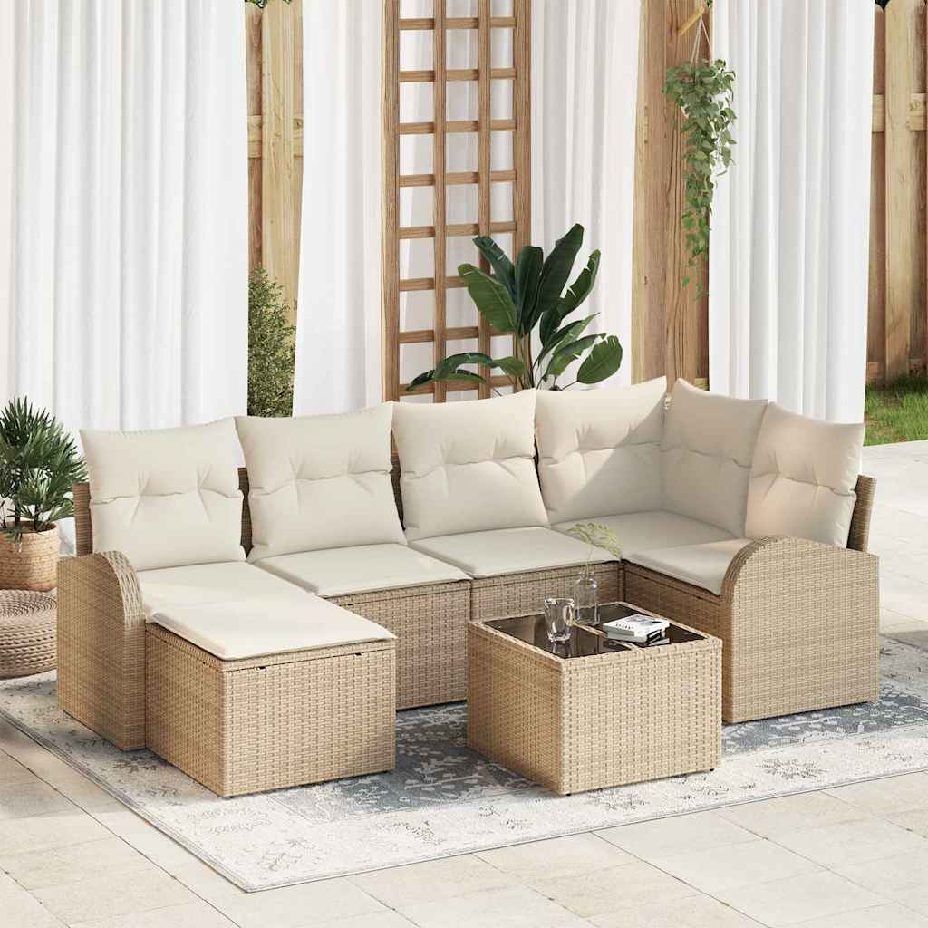 Set Divano da Giardino 7 pz Beige polyrattan