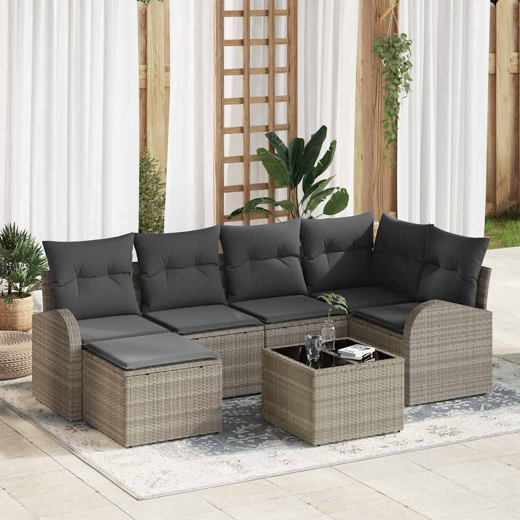 Set Divano da Giardino 7 pz Grigio chiaro polyrattan