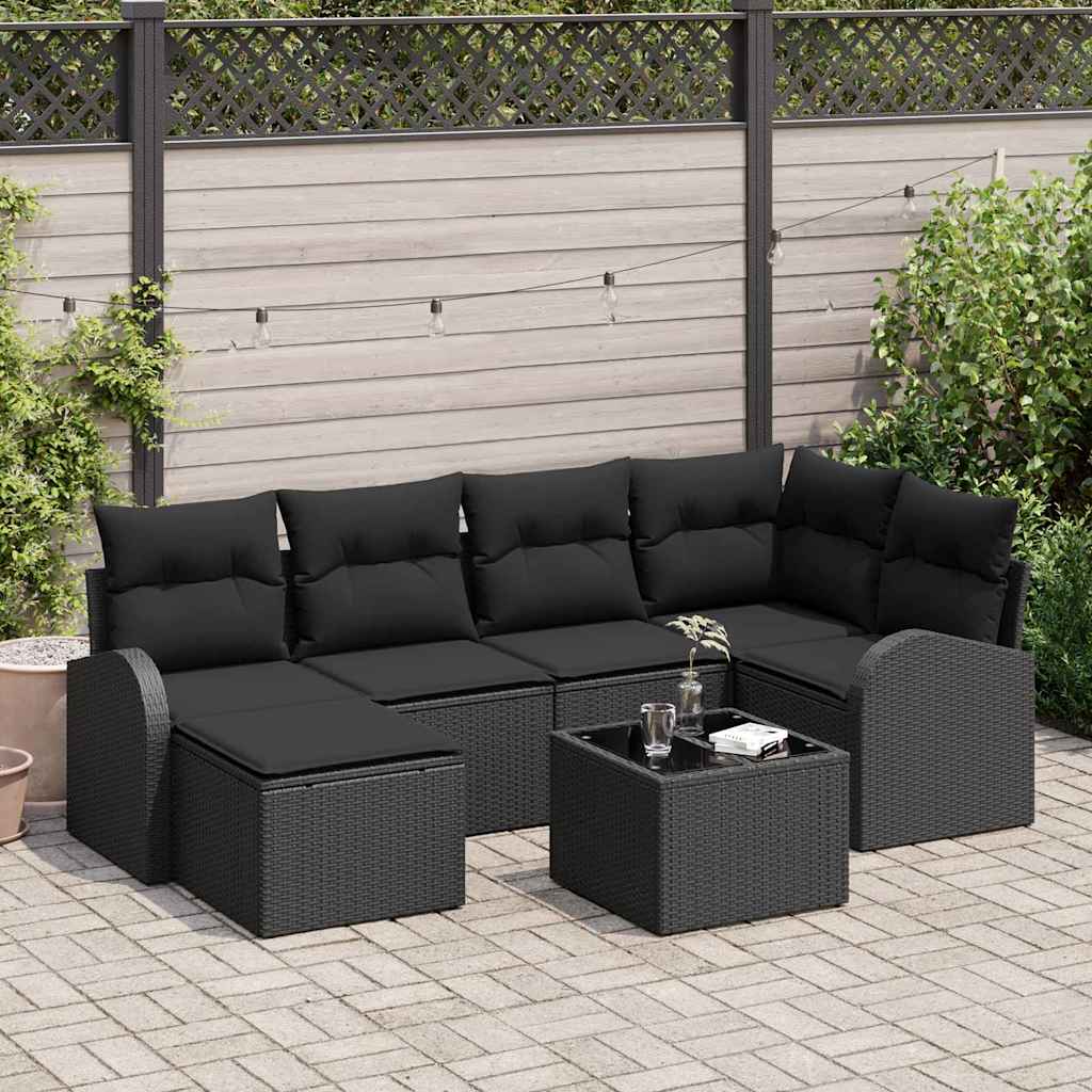 Set Divano da Giardino 7 pz Nero polyrattan