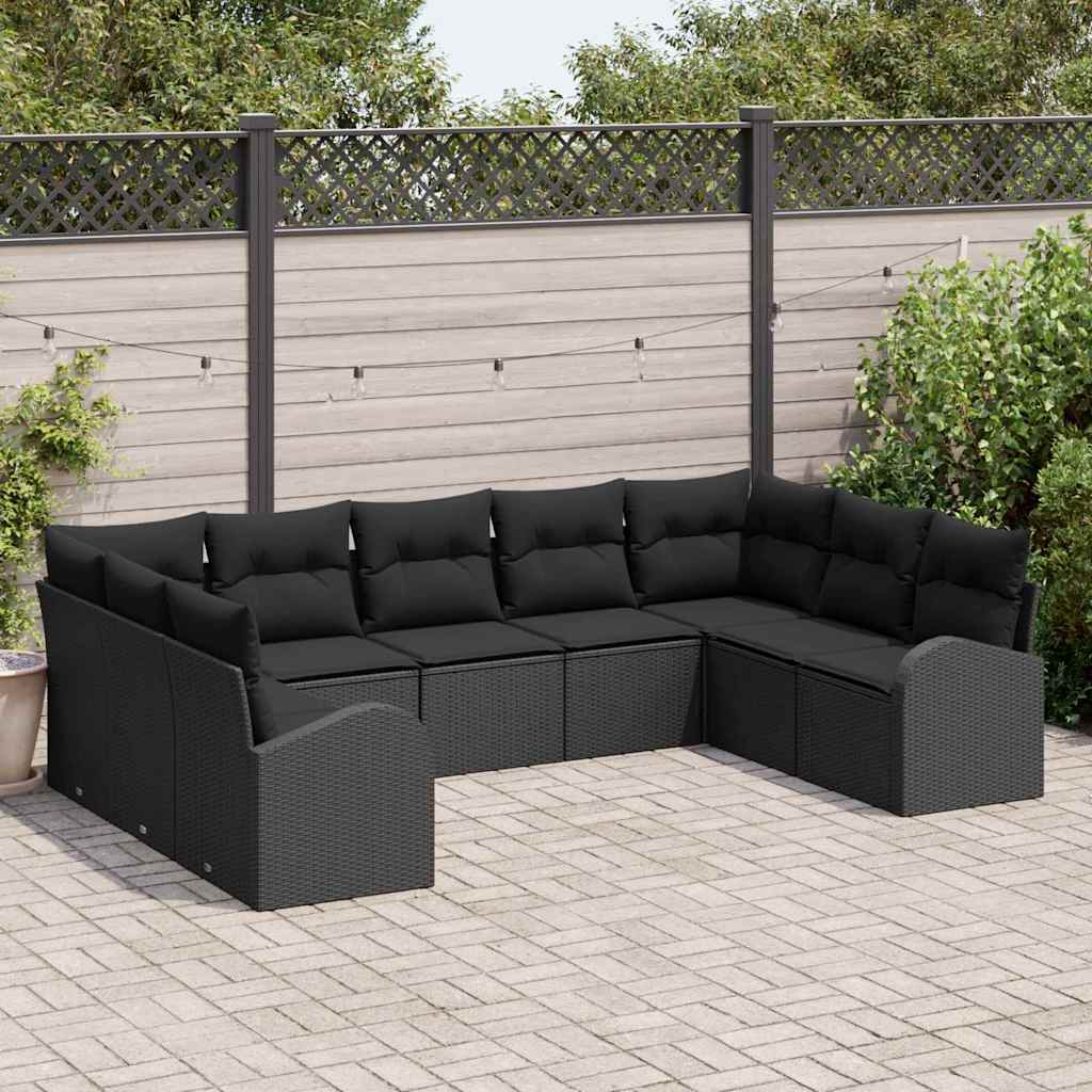 Set di divani con cuscino Nero Rattan in Polipropilene