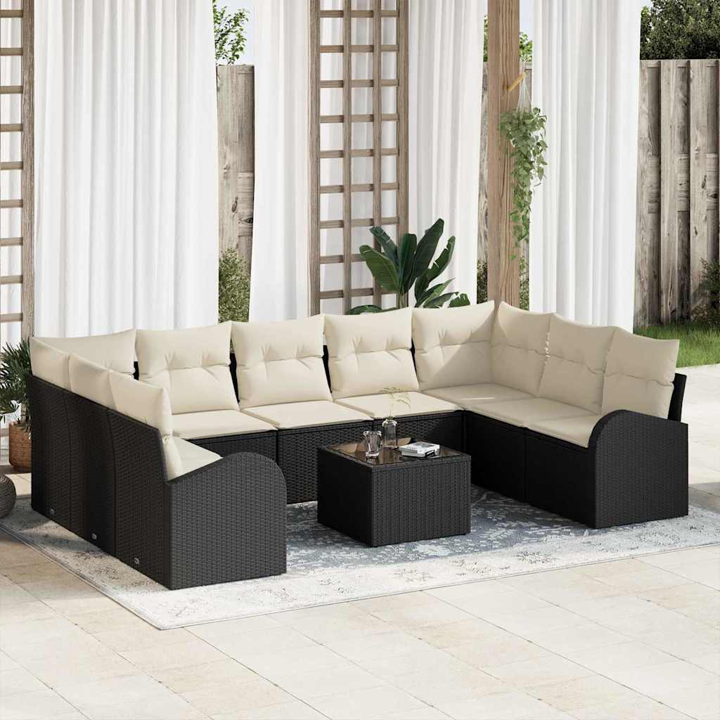 Set di divani 10 pz Nero [Sintetico]: Rattan in Polipropilene