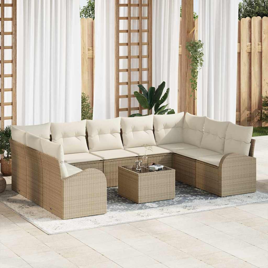 Set di divani 10 pz Beige [Sintetico]: Rattan in Polipropilene