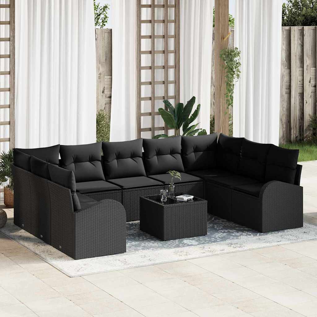 Set di divani 10 pz Nero [Sintetico]: Rattan in Polipropilene
