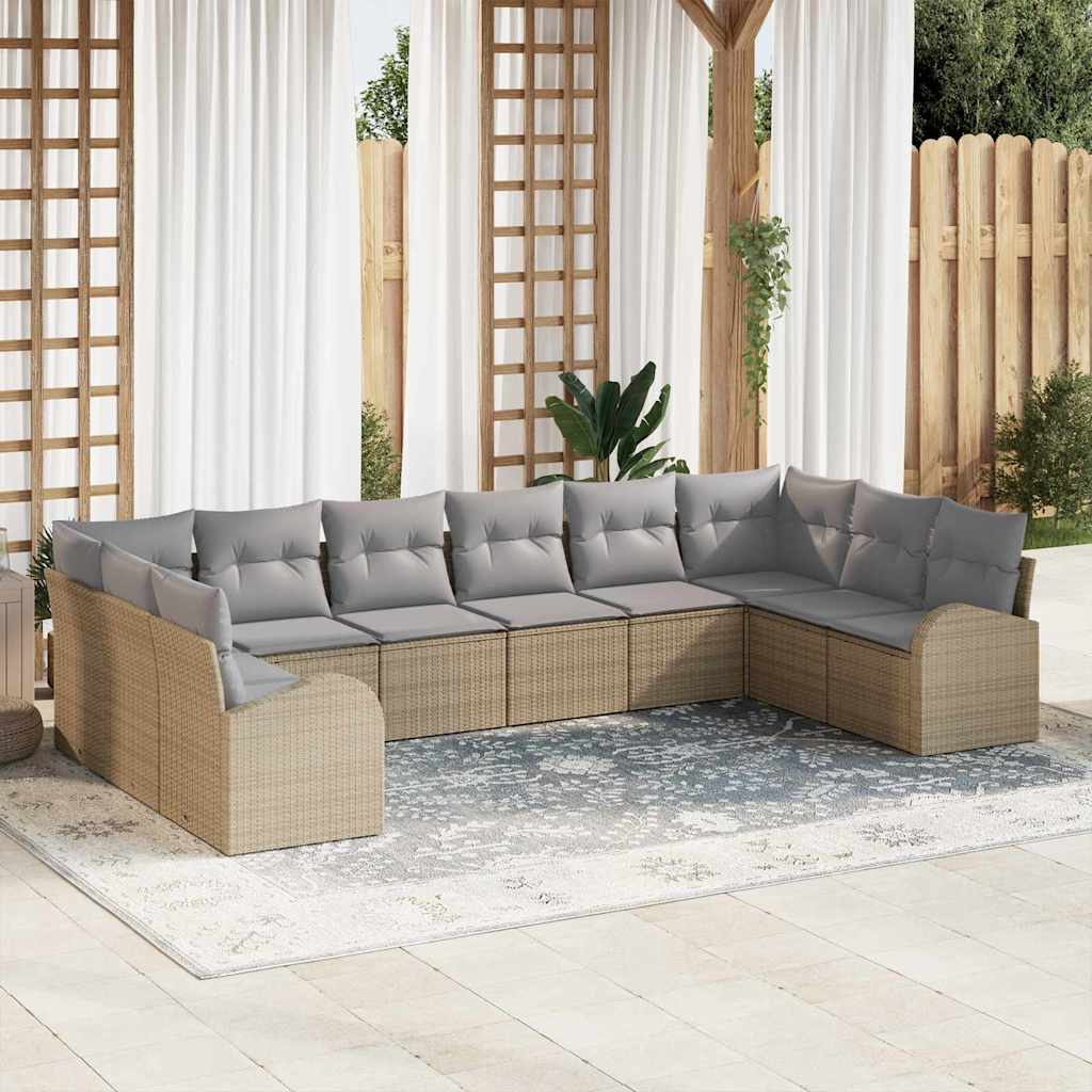 Set di divani 10 pz Beige [Sintetico]: Polyrattan