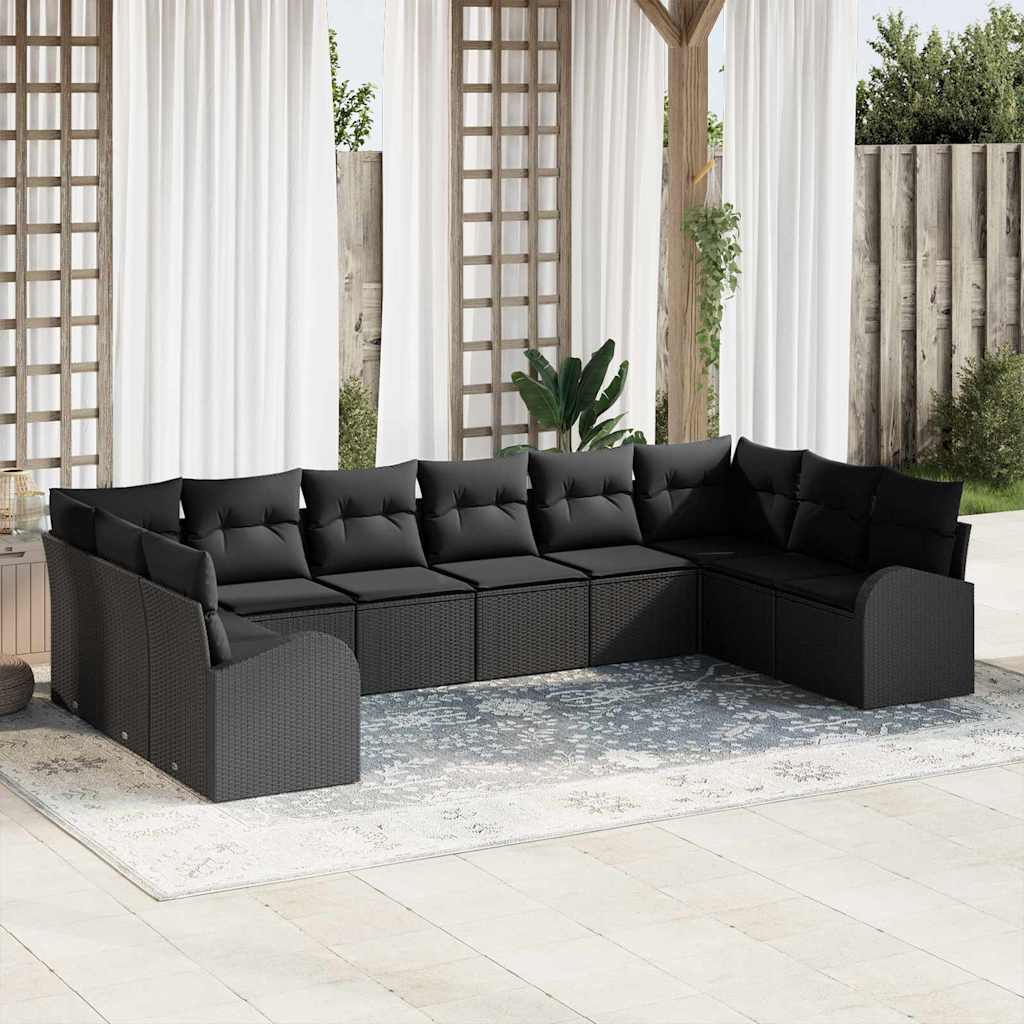 Set di divani 10 pz Nero [Sintetico]: Polyrattan