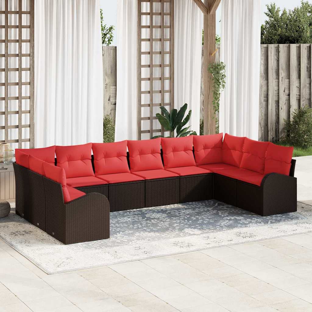 Set di divani 10 pz Marrone polyrattan