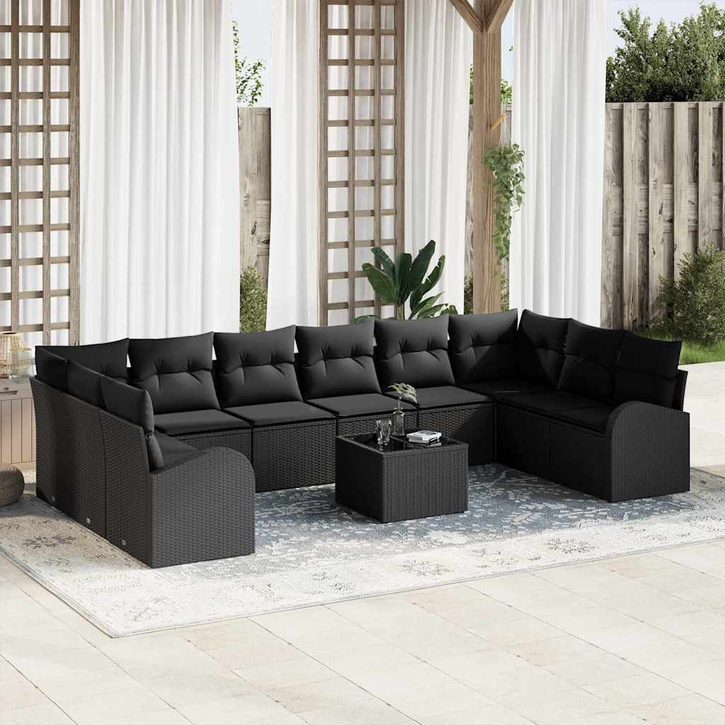 Set di divani 11 pz Nero [Sintetico]: Polyrattan
