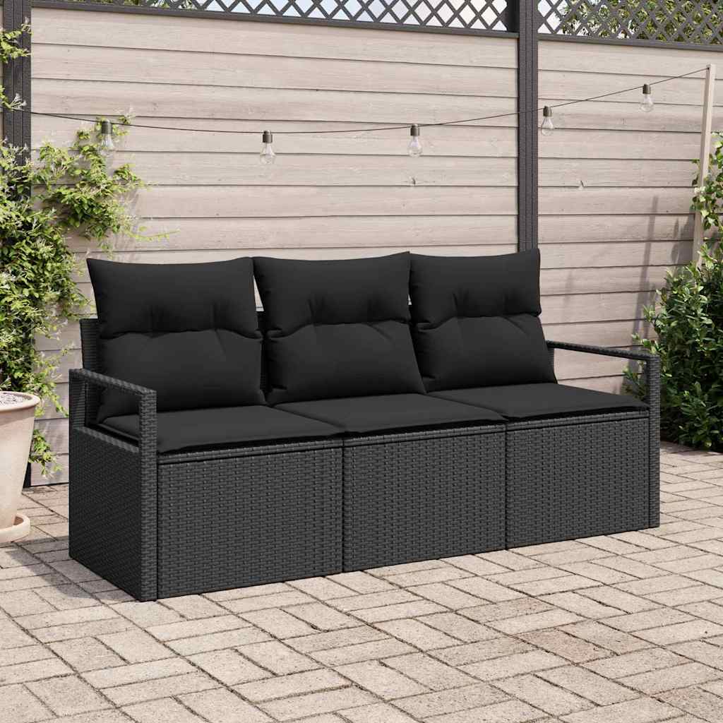 Set di divani 3 pz Nero polyrattan