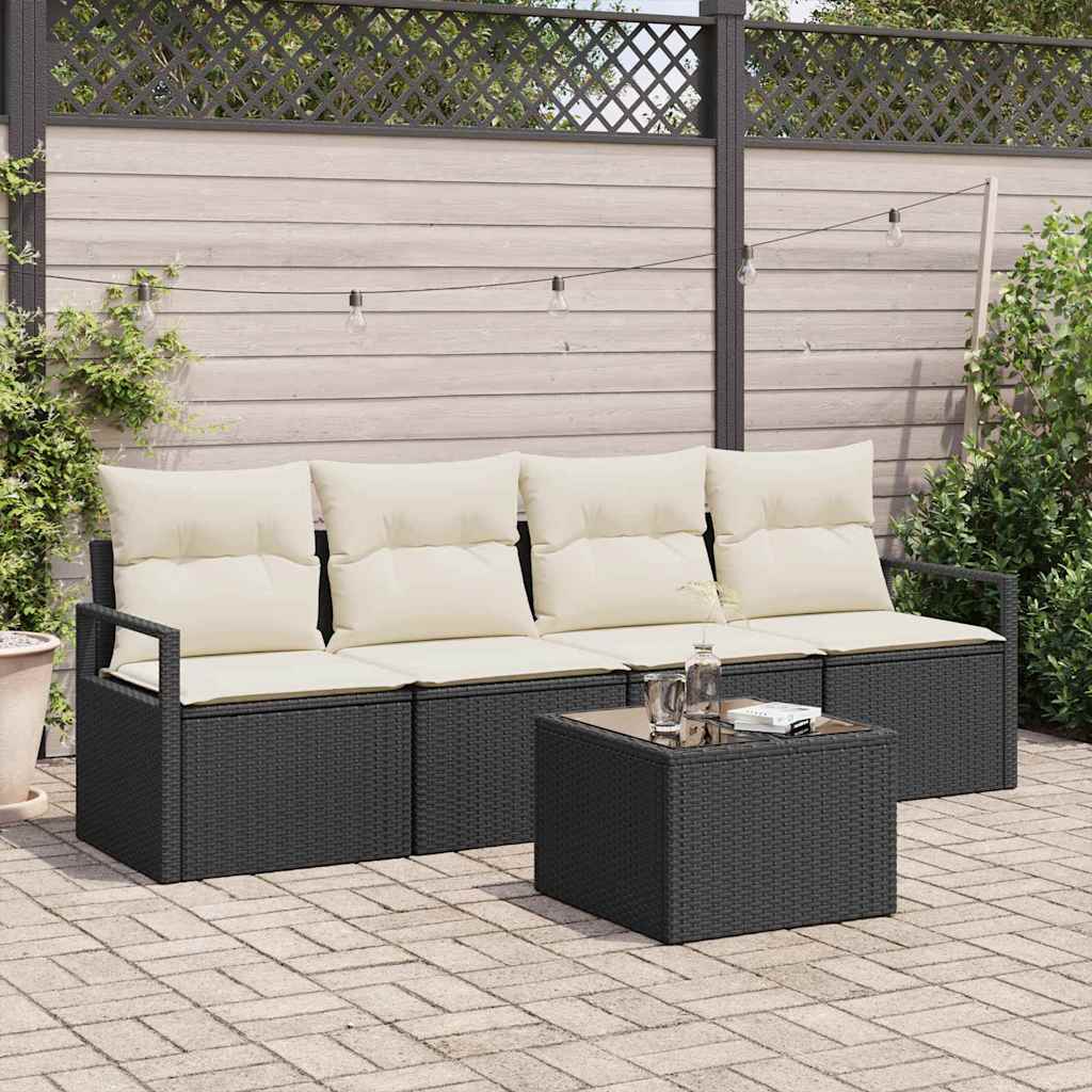 Set di divani 5 pz 4-Numero di posti Nero e Crema polyrattan