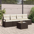 Set di divani 5 pz 4-Numero di posti Marrone e Crema polyrattan
