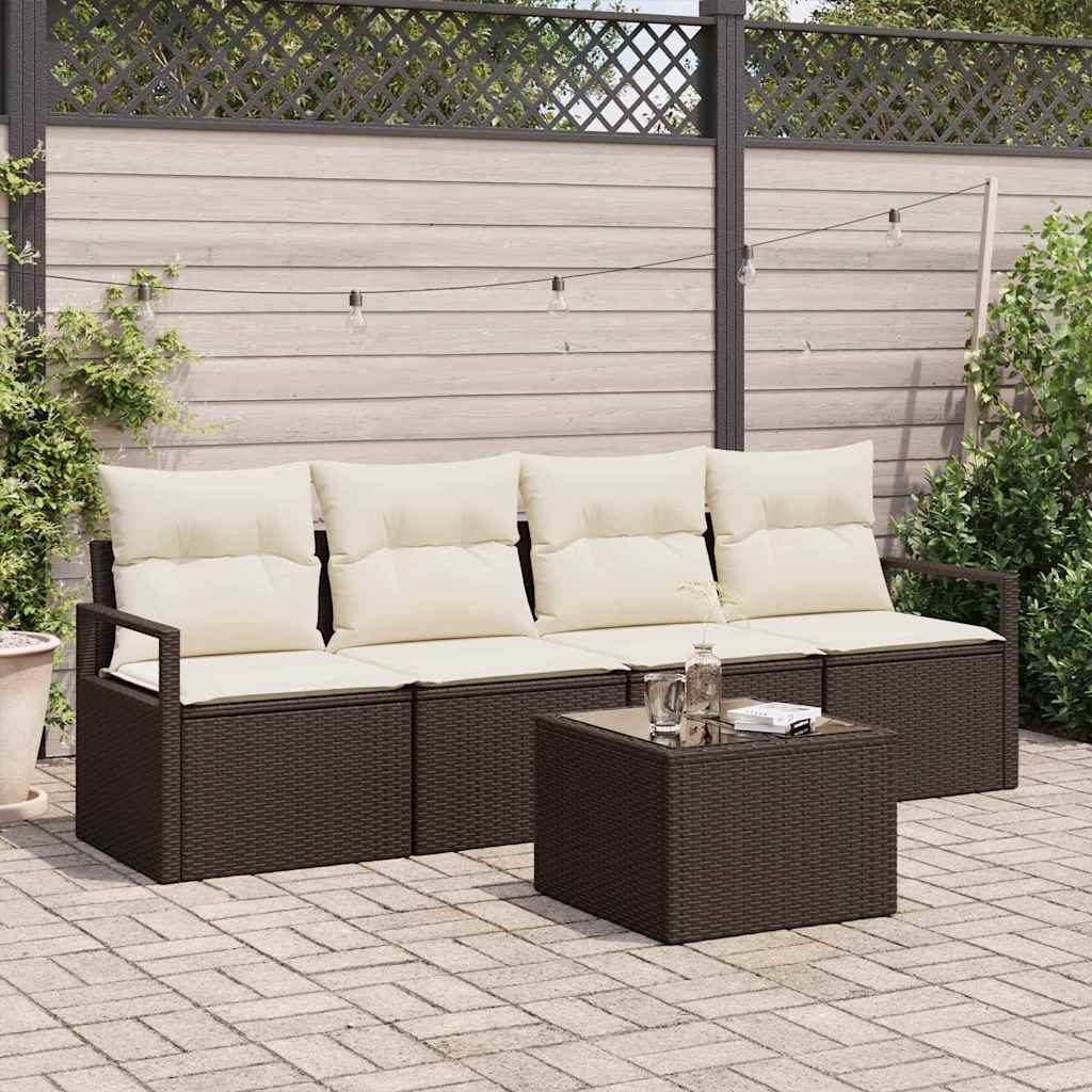 Set di divani 5 pz 4-Numero di posti Marrone e Crema polyrattan