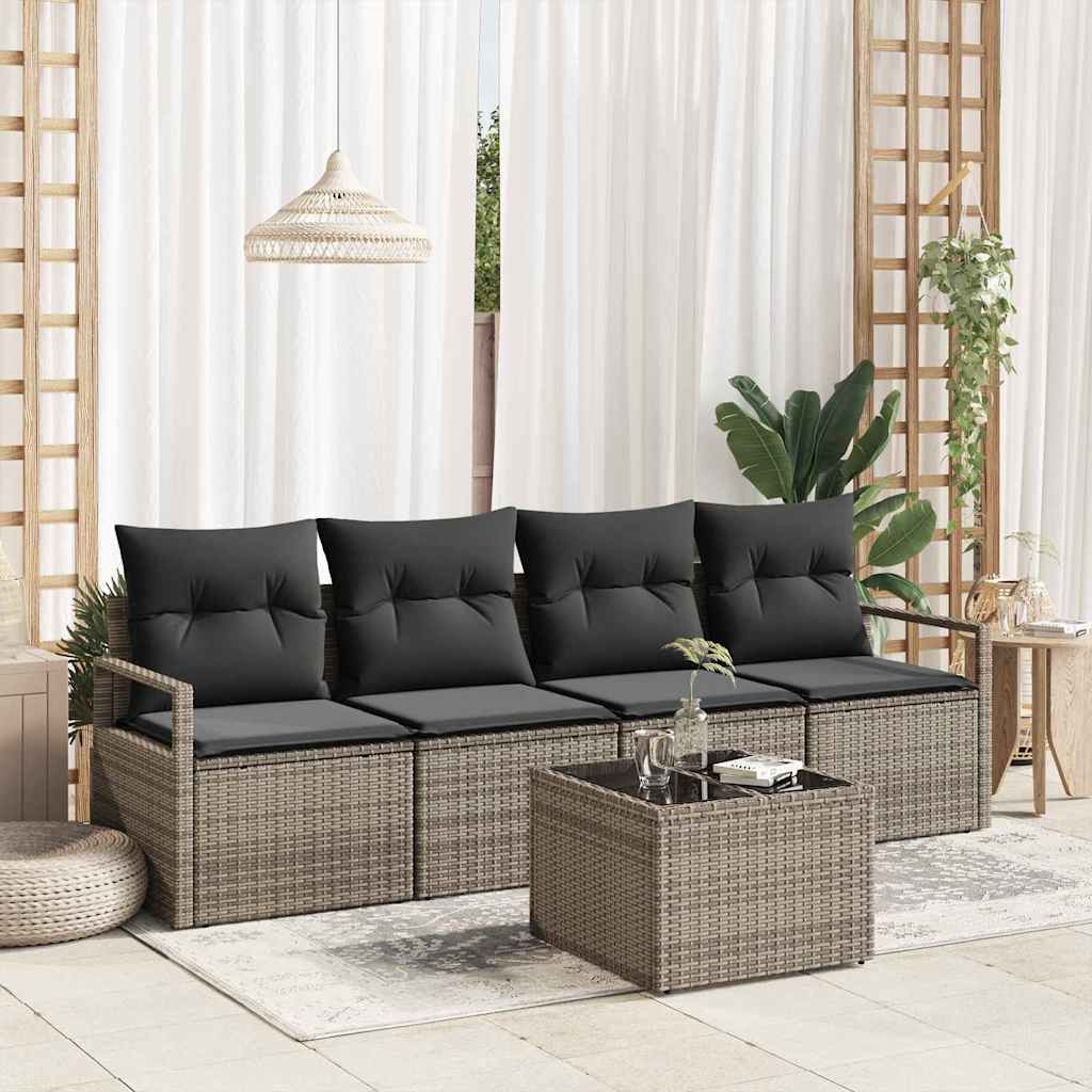 Set di divani 5 pz 4-Numero di posti Grigio polyrattan