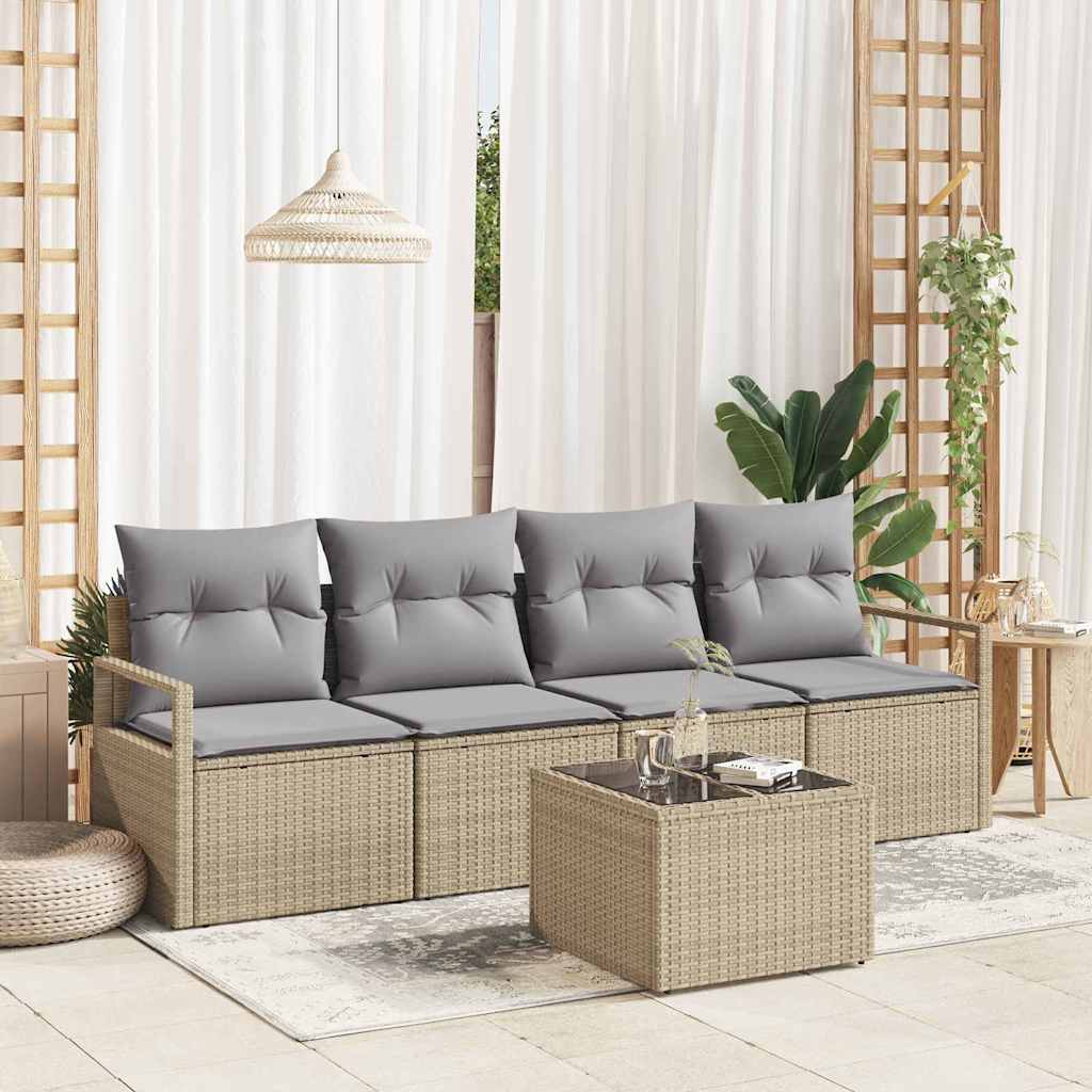 Set di divani 5 pz 4-Numero di posti Beige e grigio polyrattan