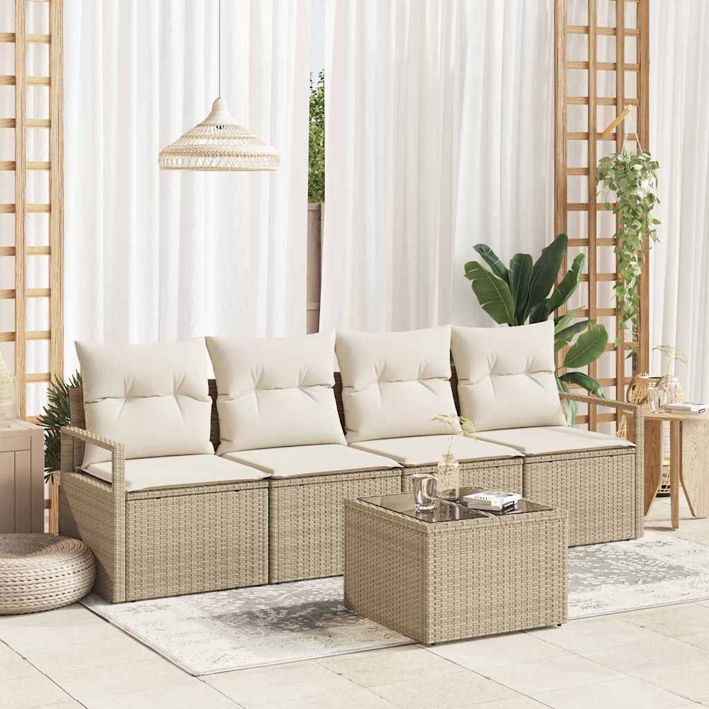 Set di divani 5 pz 4-Numero di posti Beige e Crema polyrattan