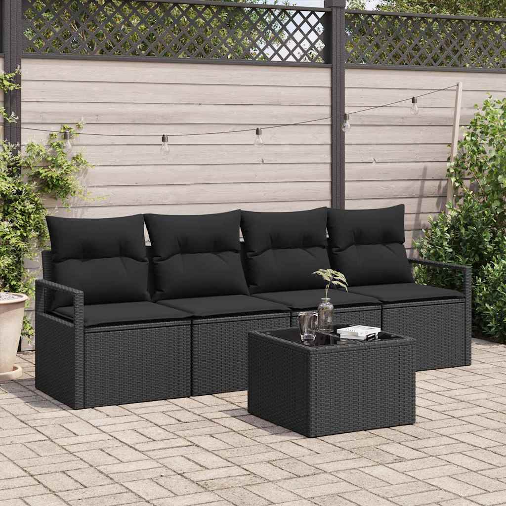 Set di divani 5 pz 4-Numero di posti Nero polyrattan