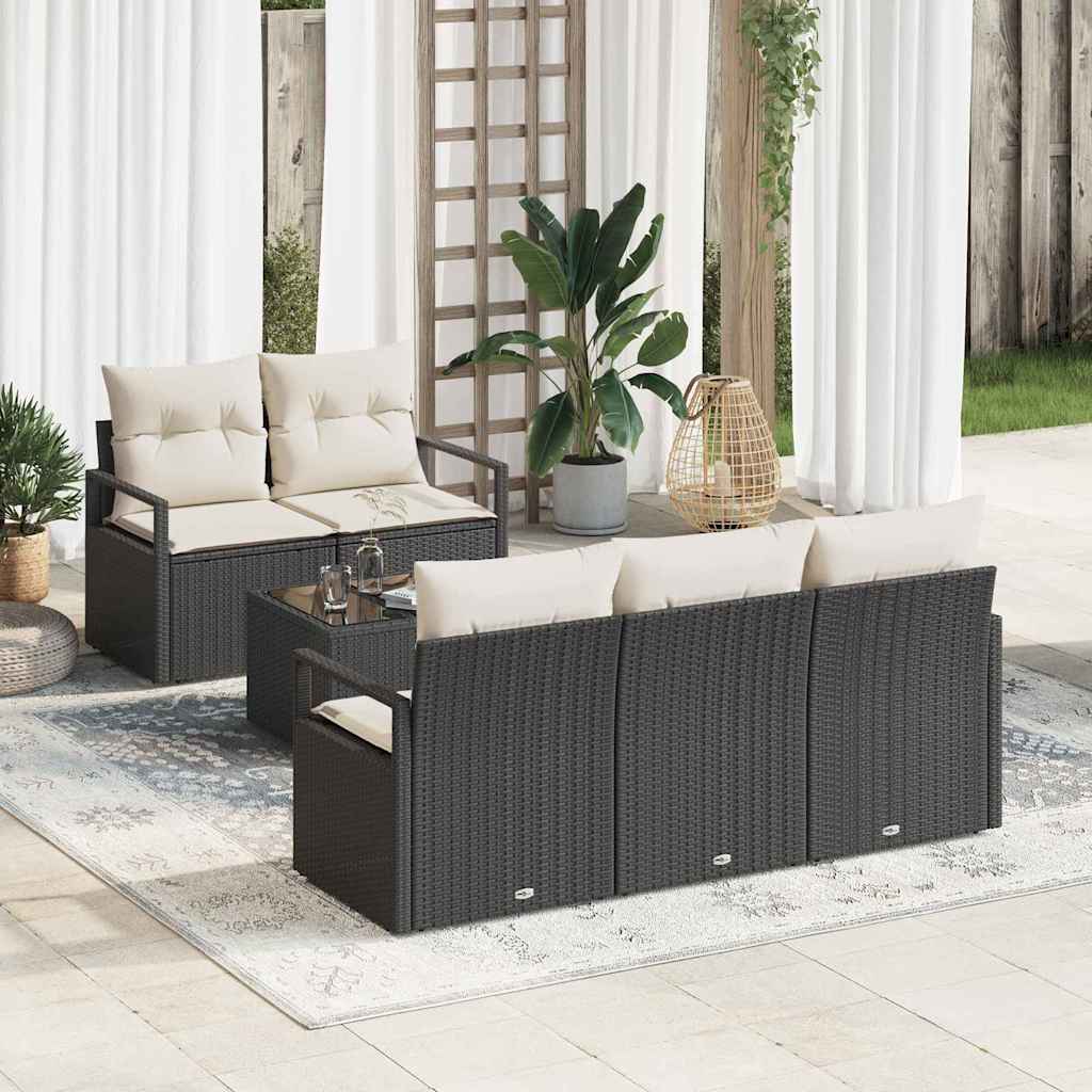 Set di divani 6 pz 5-Numero di posti Nero e Crema polyrattan