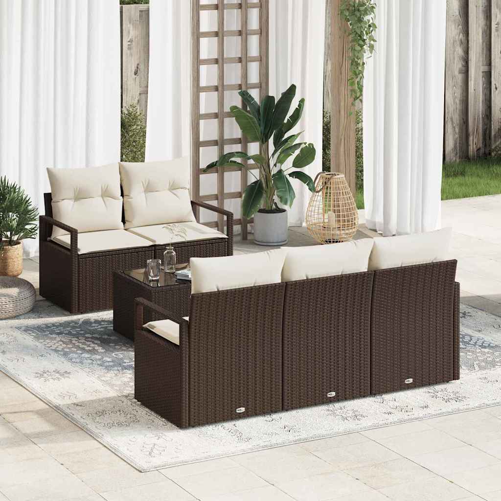 Set di divani 6 pz 5-Numero di posti Marrone e Crema polyrattan