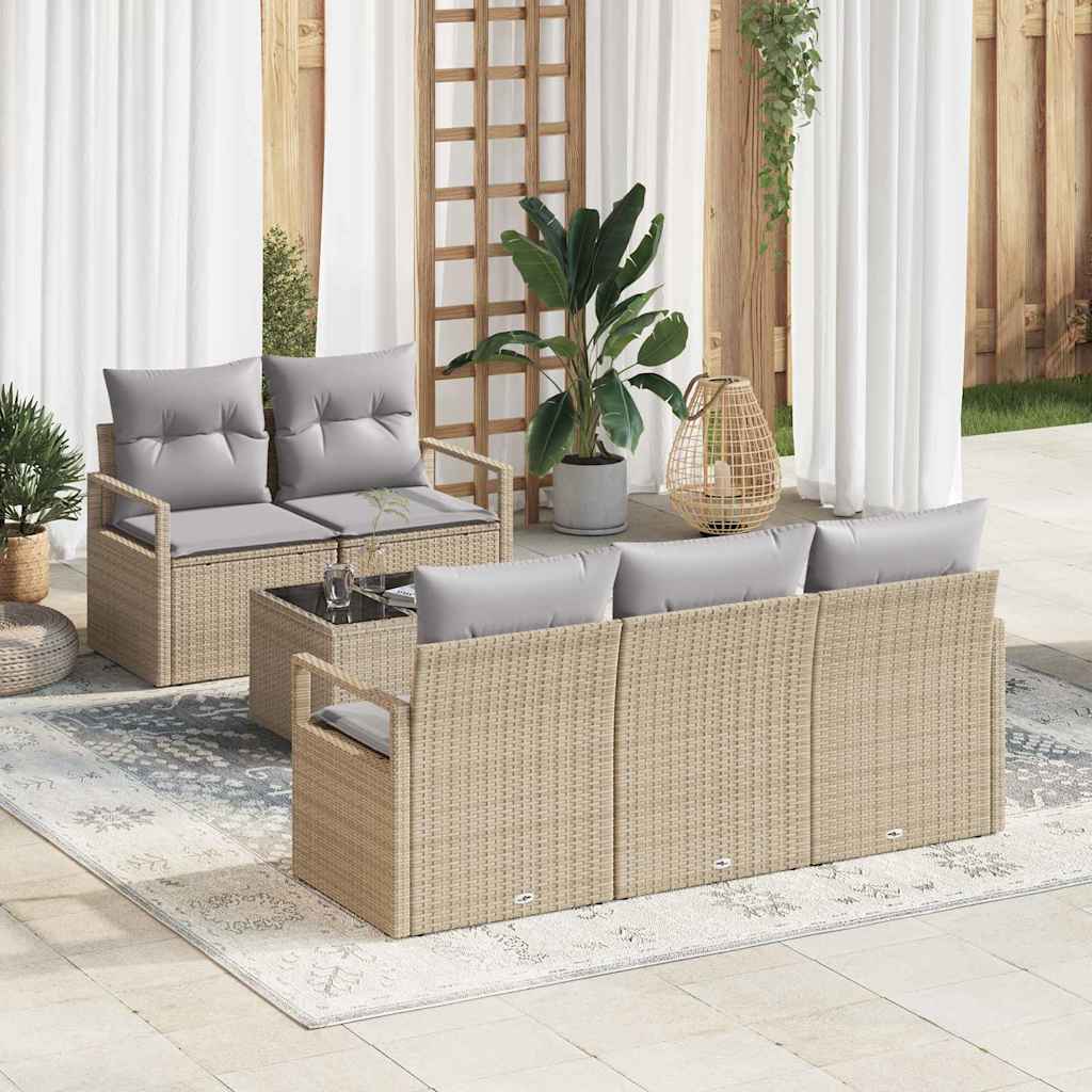 Set di divani 6 pz 5-Numero di posti Beige e grigio polyrattan