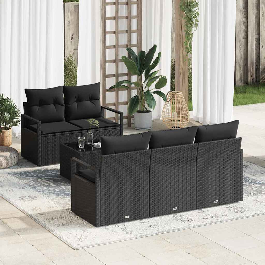 Set di divani 6 pz 5-Numero di posti Nero polyrattan