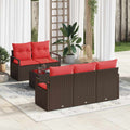Set di divani 6 pz 5-Numero di posti Marrone e Rosso polyrattan