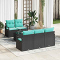 Set di divani 6 pz 5-Numero di posti Nero e Turchese polyrattan