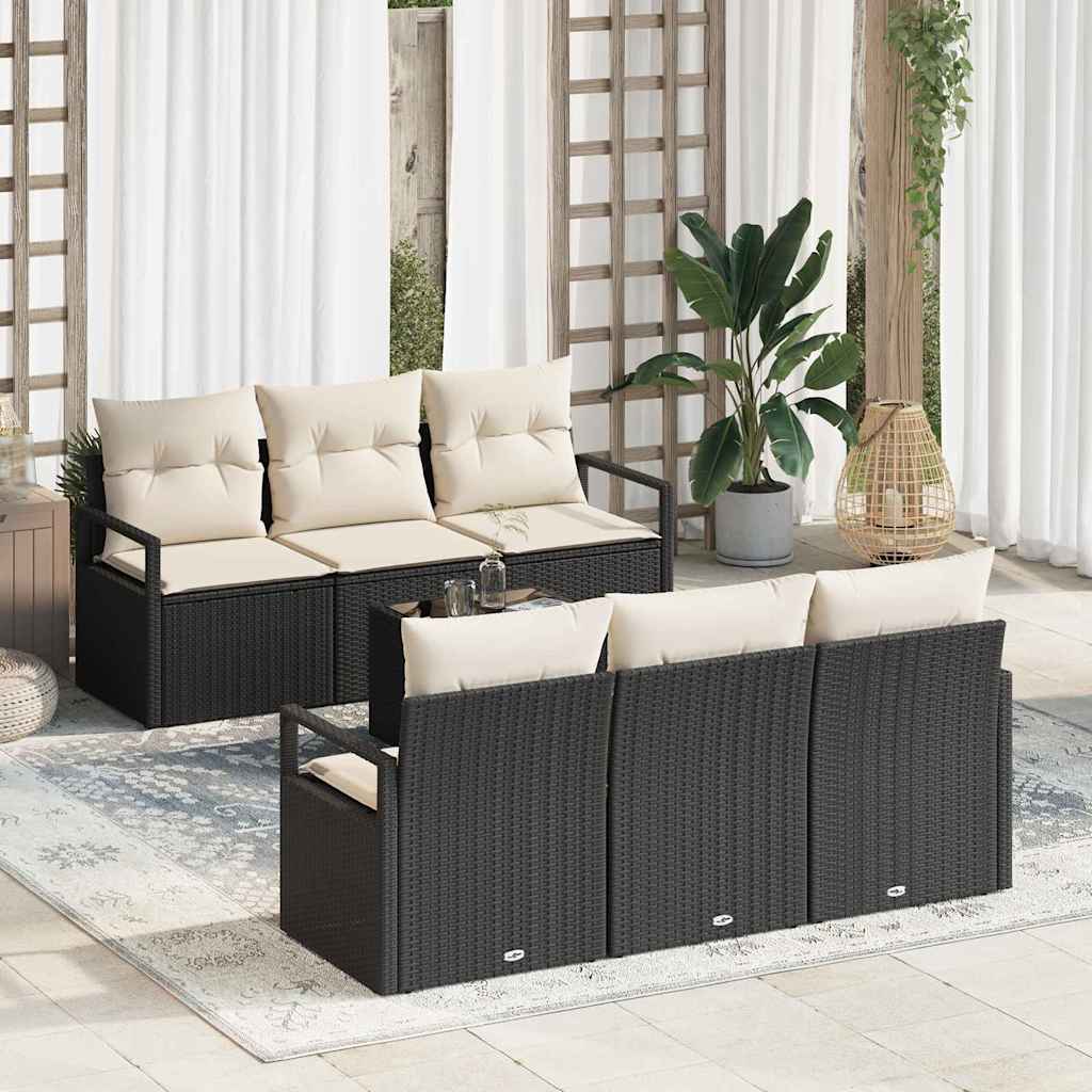 Set di divani 7 pz 6-Numero di posti Nero e Crema polyrattan
