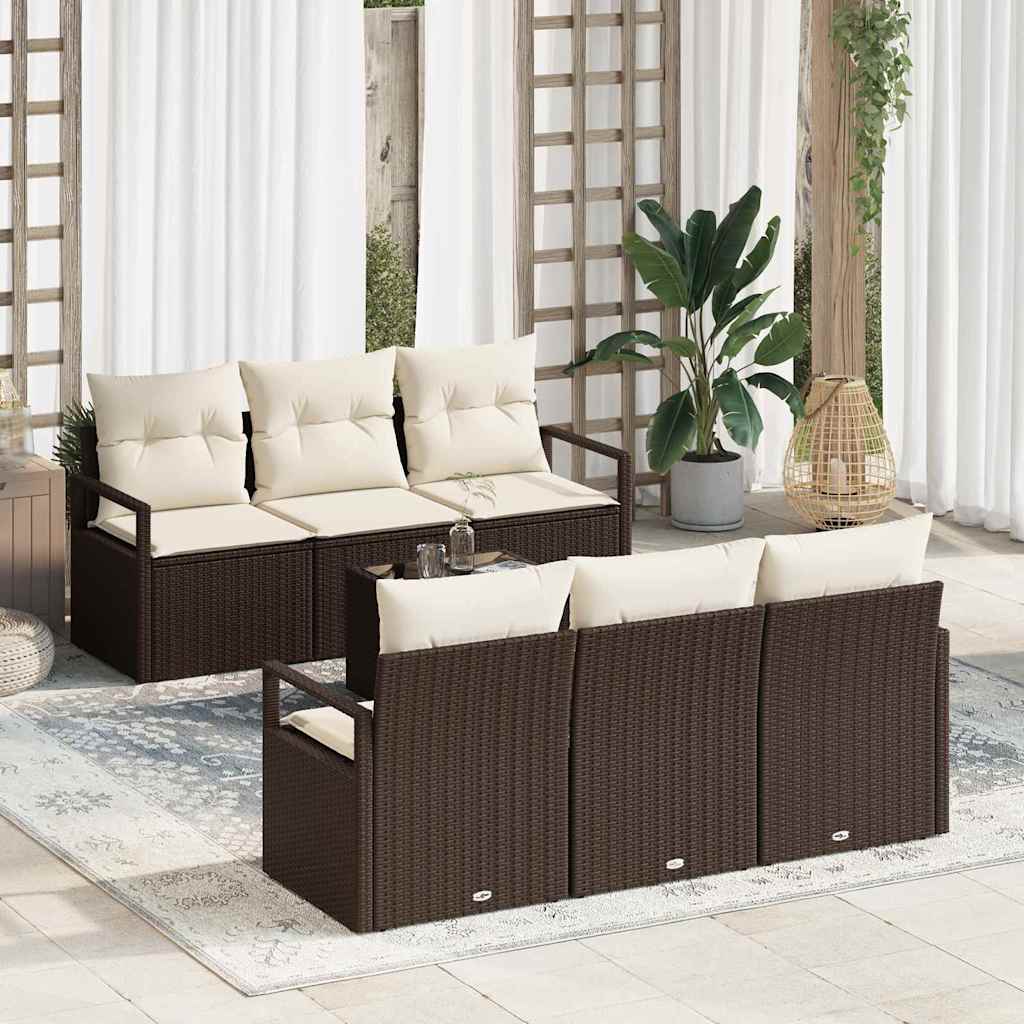 Set di divani 7 pz 6-Numero di posti Marrone e Crema polyrattan