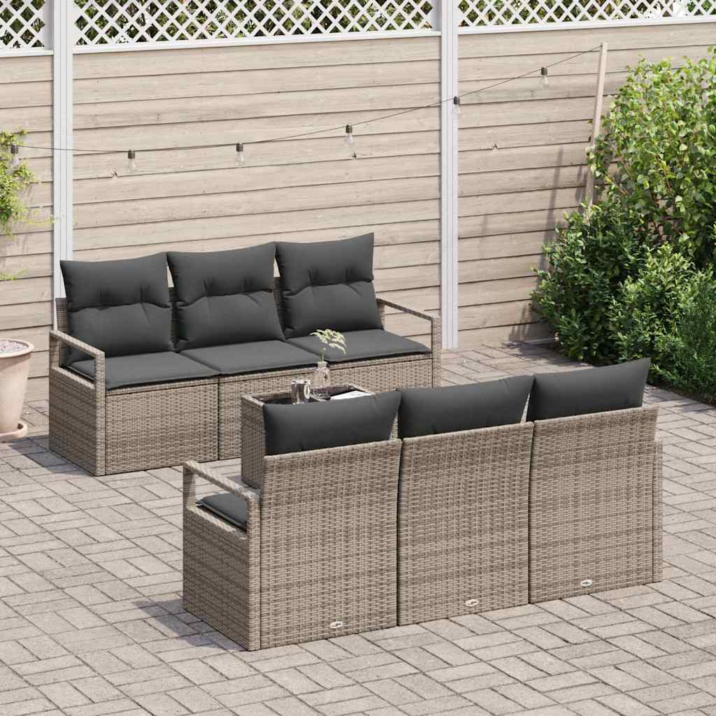 Set di divani 7 pz 6-Numero di posti Grigio polyrattan
