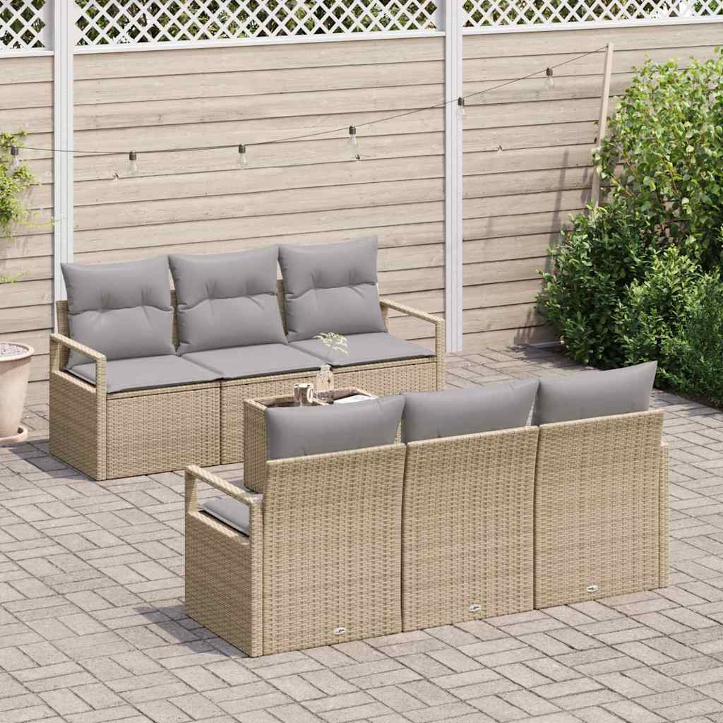 Set di divani 7 pz 6-Numero di posti Beige e grigio polyrattan