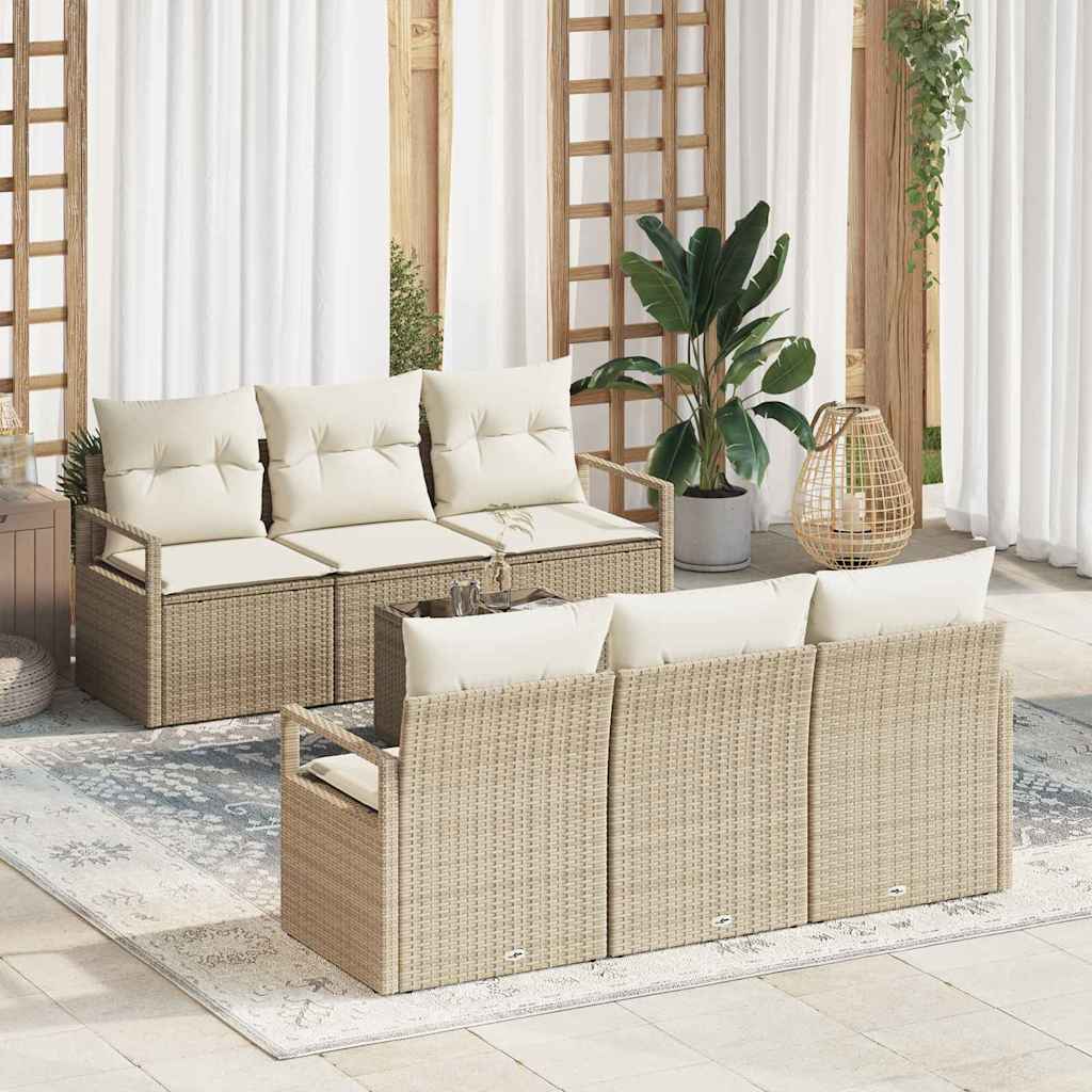 Set di divani 7 pz 6-Numero di posti Beige e Crema polyrattan