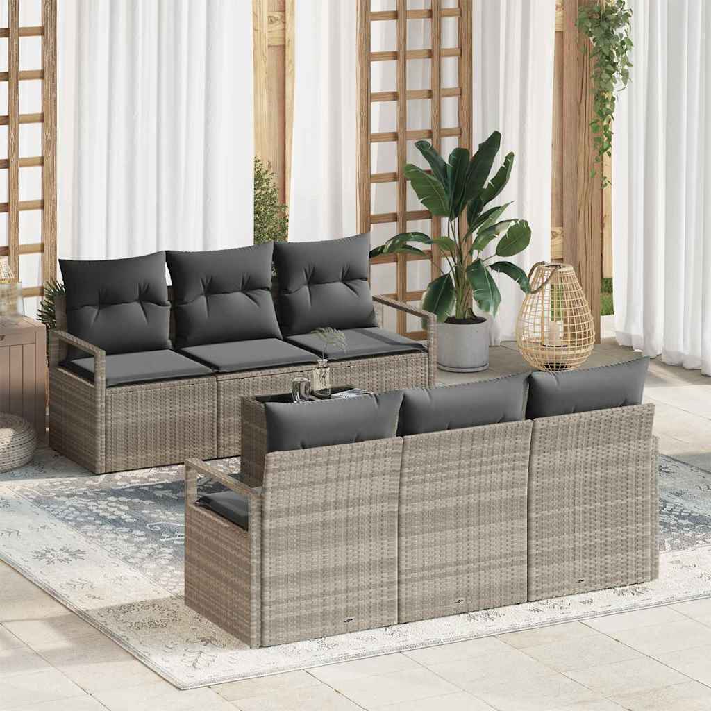 Set di divani 7 pz 6-Numero di posti Grigio chiaro polyrattan