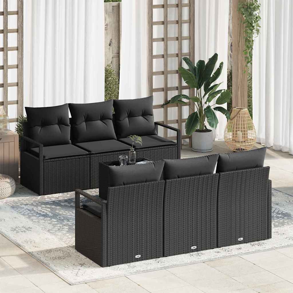 Set di divani 7 pz 6-Numero di posti Nero polyrattan