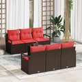 Set di divani 7 pz 6-Numero di posti Marrone e Rosso polyrattan