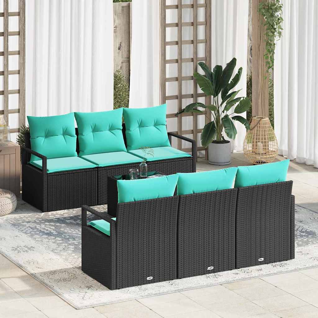 Set di divani 7 pz 6-Numero di posti Nero e Turchese polyrattan