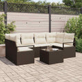 Set di divani 7 pz 6-Numero di posti Marrone e Crema polyrattan
