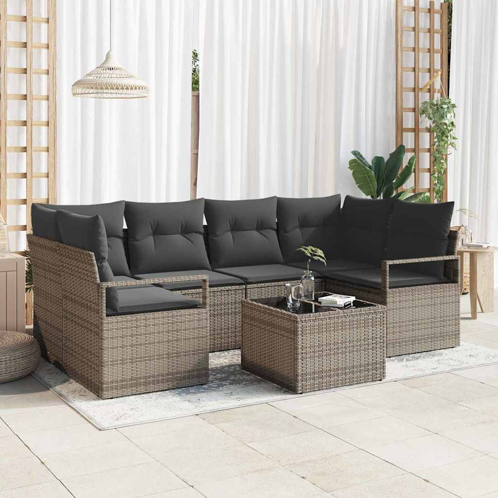 Set di divani 7 pz 6-Numero di posti Grigio polyrattan