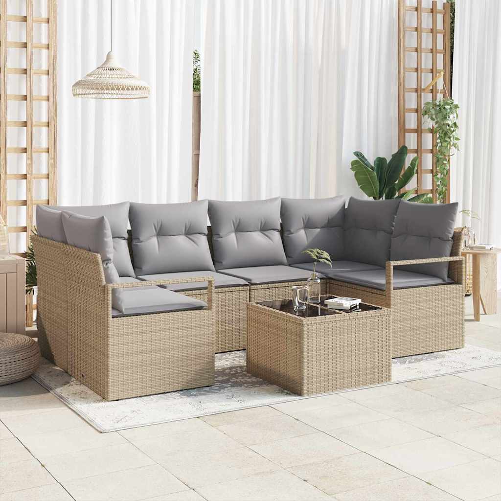 Set di divani 7 pz 6-Numero di posti Beige e grigio polyrattan