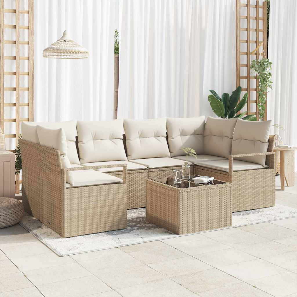 Set di divani 7 pz 6-Numero di posti Beige e Crema polyrattan