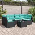 Set di divani 7 pz 6-Numero di posti Nero e Blu polyrattan
