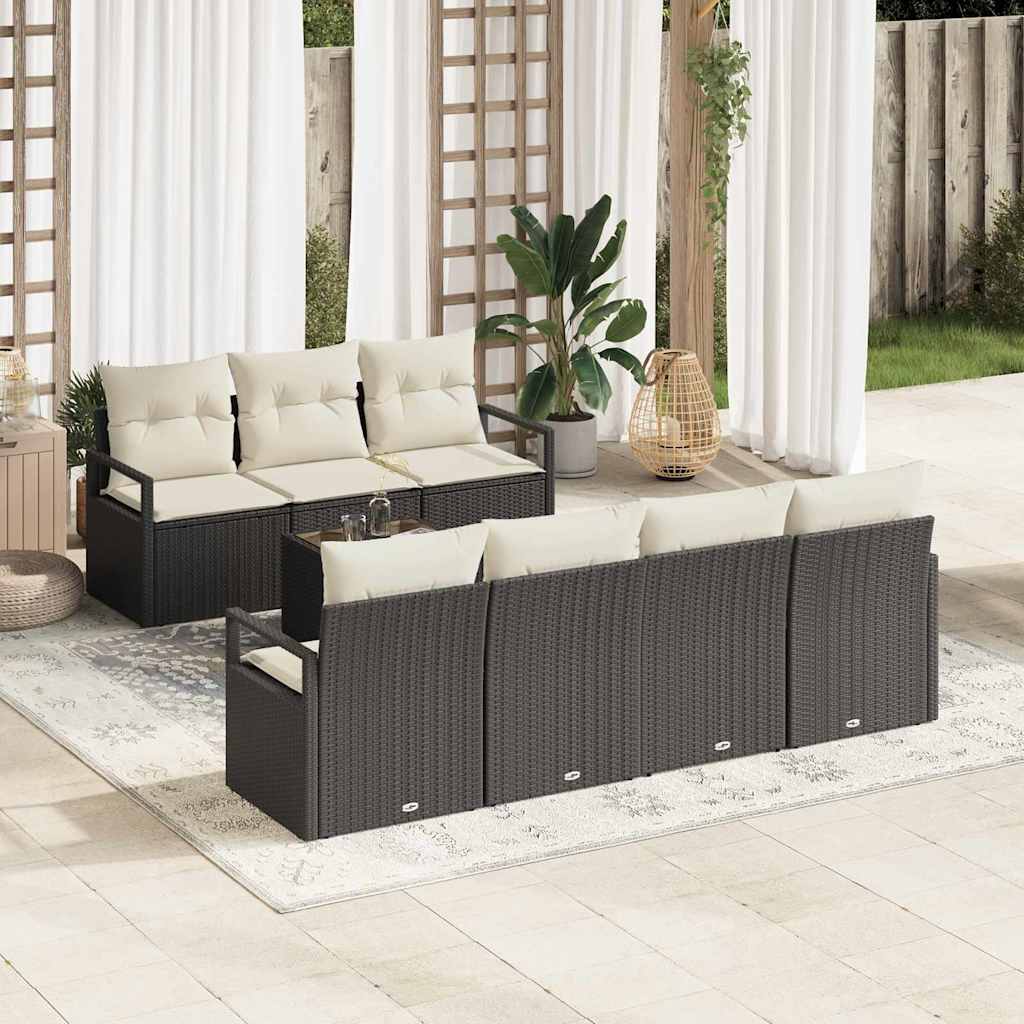 Set di divani 8 pz 7-Numero di posti Nero e Crema polyrattan