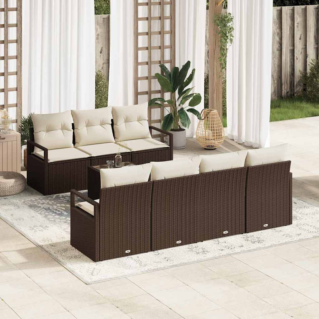 Set di divani 8 pz 7-Numero di posti Marrone e Crema polyrattan